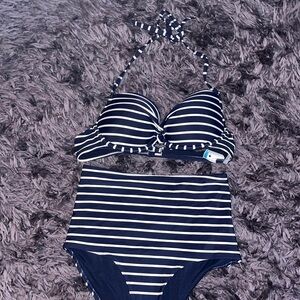 Aerie Navy Push-up Swimsuit high waisted bottoms size s/p. 36B